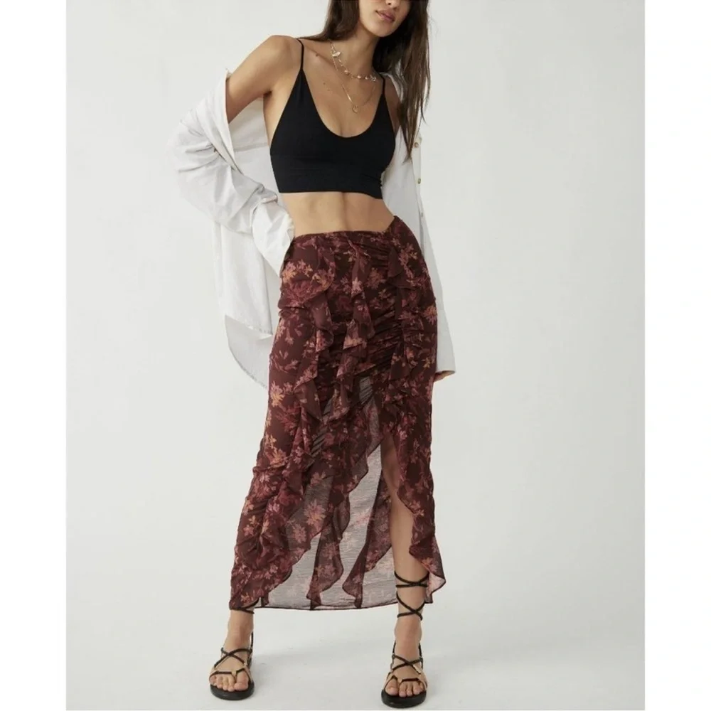 NWT Free People Floral Flounce Around Maxi Skirt 0 - Picture 1 of 13